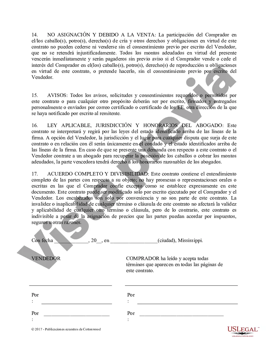 Preview Acuerdo de seguridad y compra a plazos con garantías limitadas - Formularios equinos de caballos