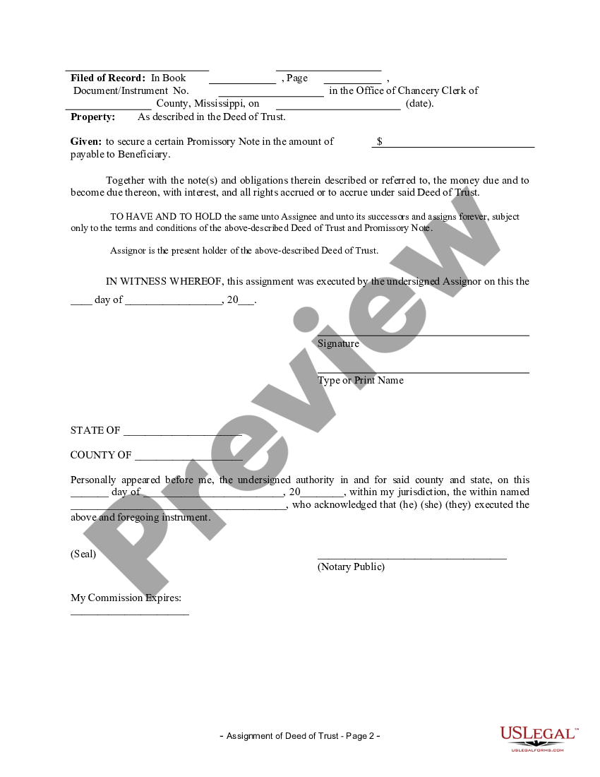 assignment of mortgage to trust