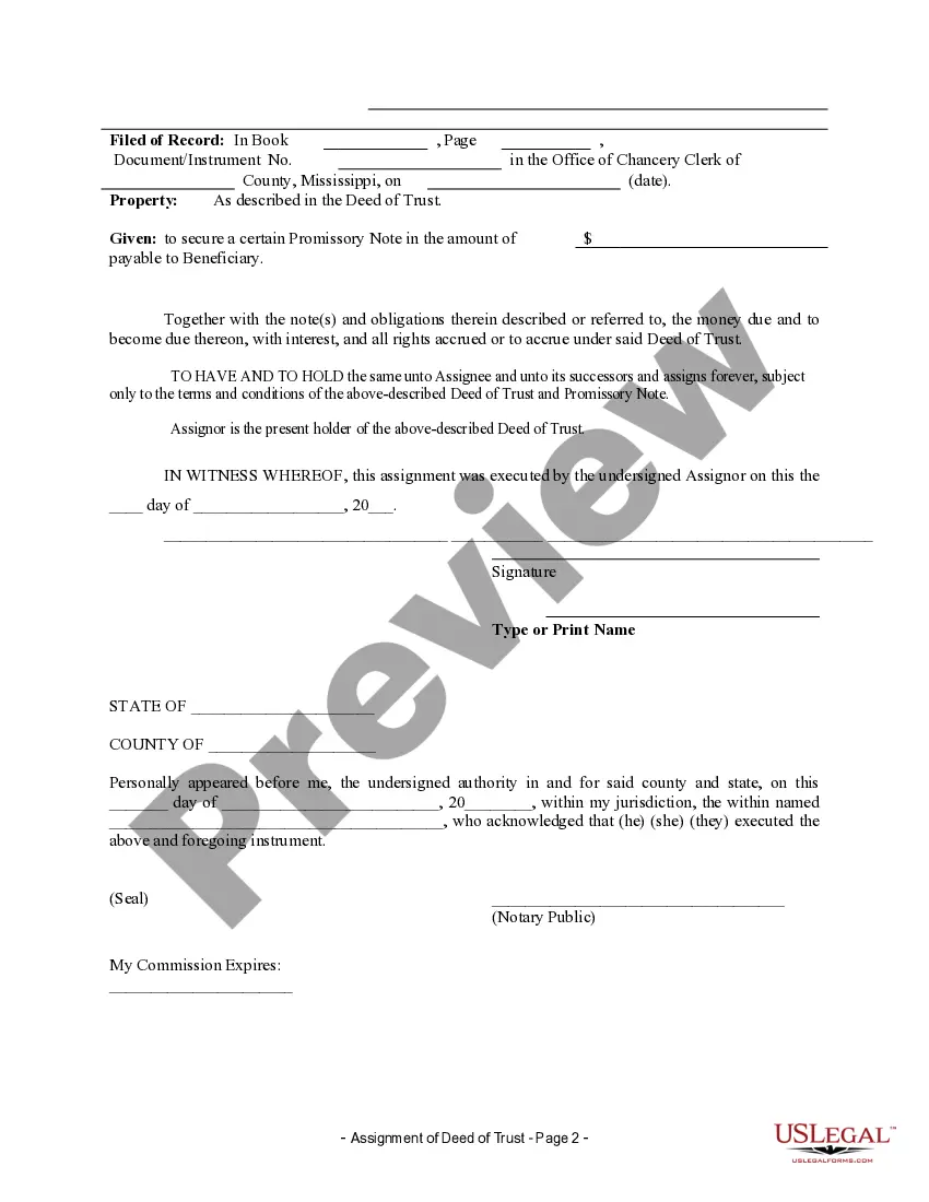 Preview Assignment of Deed of Trust by Individual Mortgage Holder