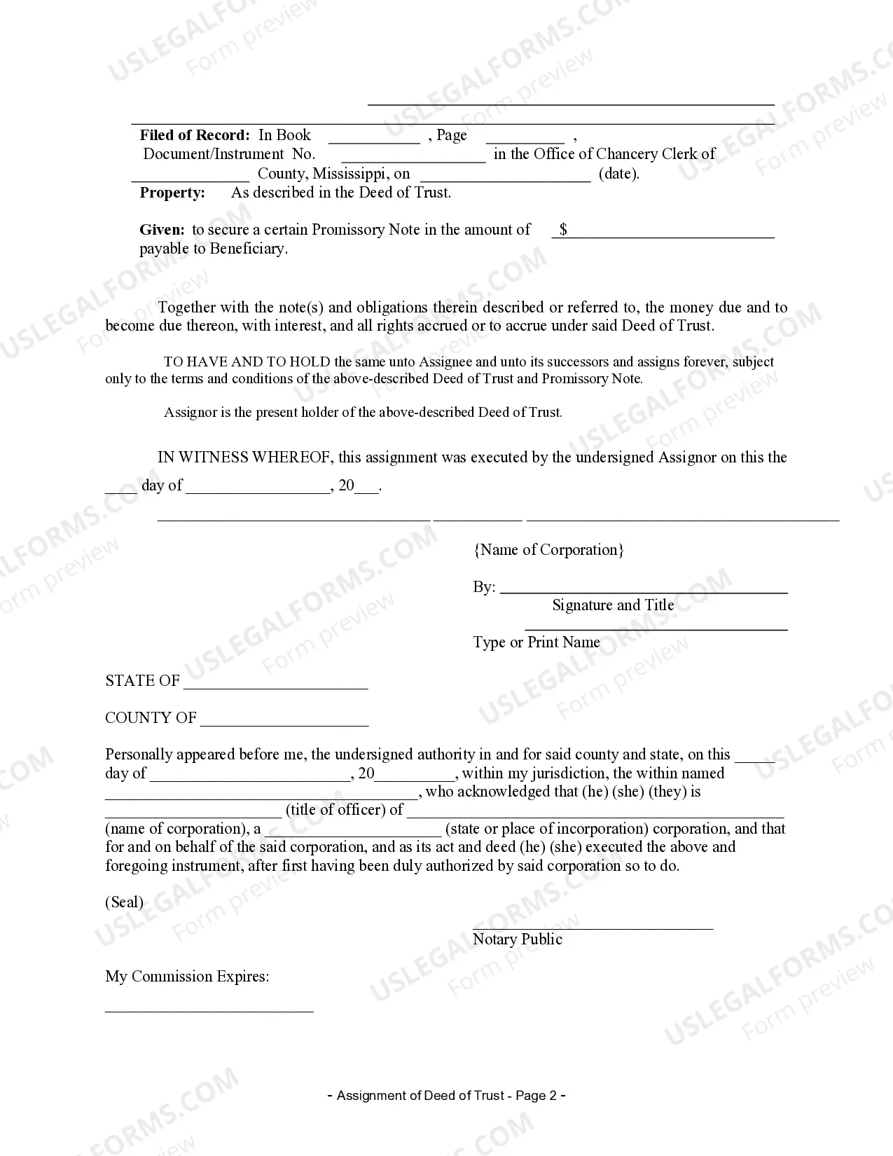 Preview Assignment of Deed of Trust by Corporate Mortgage Holder