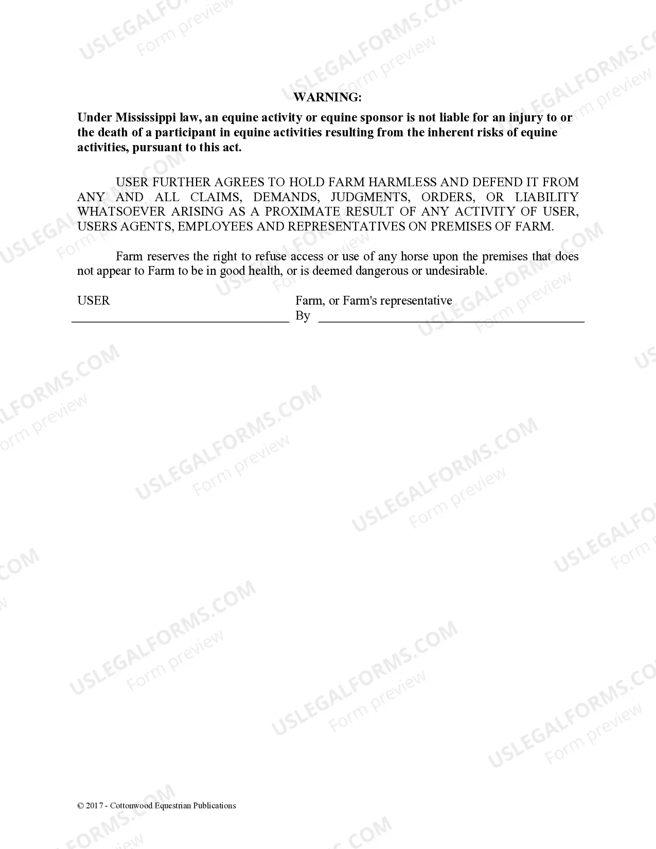 Preview Facility Release Agreement - Show Or Clinic - Horse Equine Forms