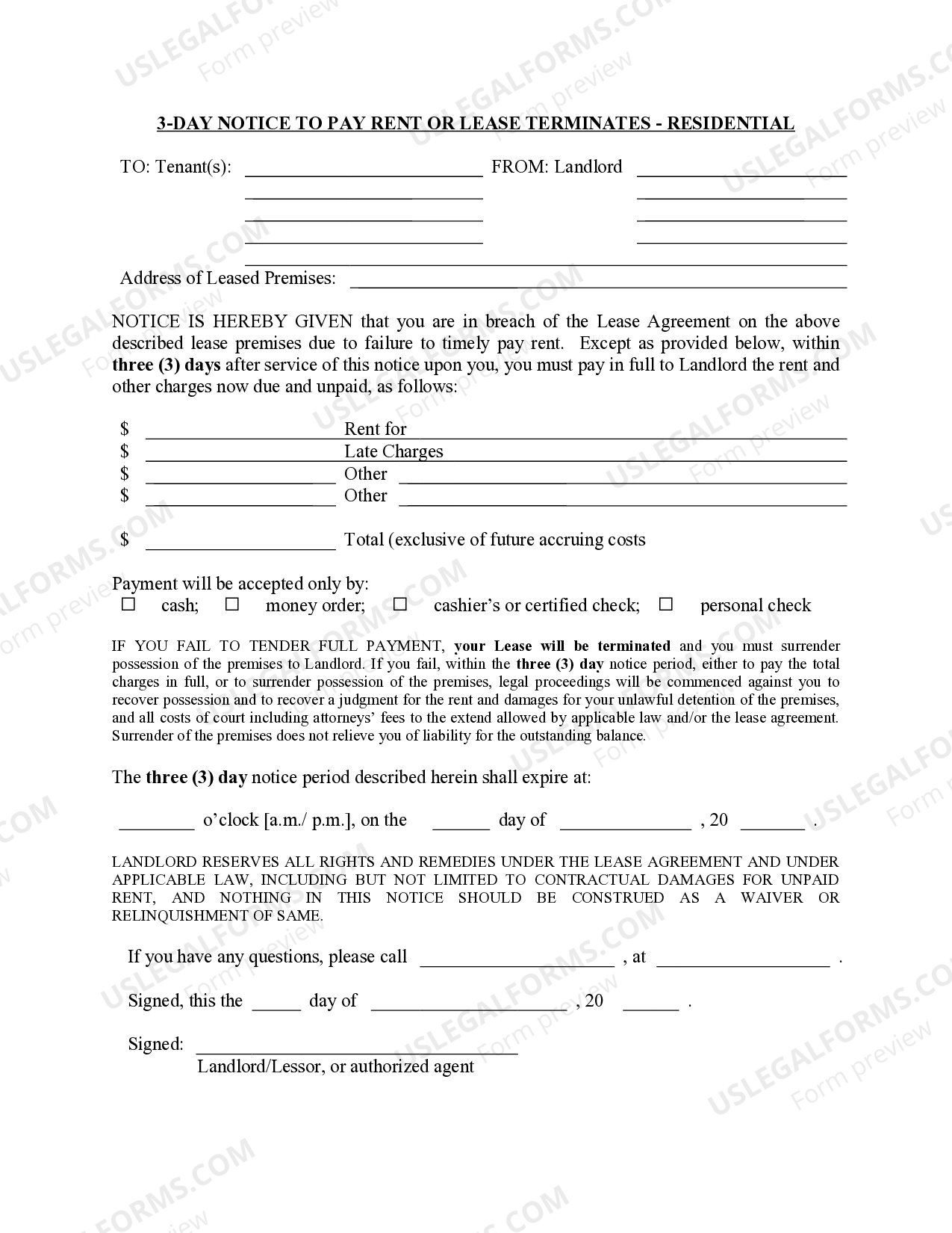 Mississippi 3 Day Notice to Pay Rent or Lease Terminated - Mississippi ...