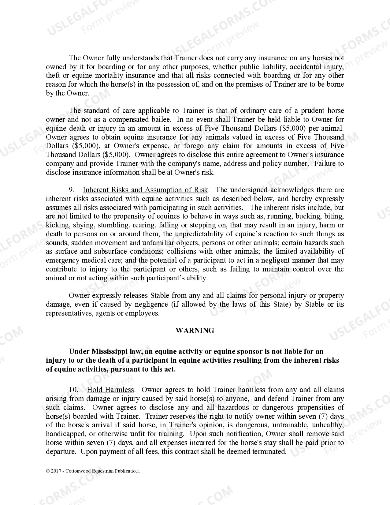 Preview Training Contract - Horse Equine Forms