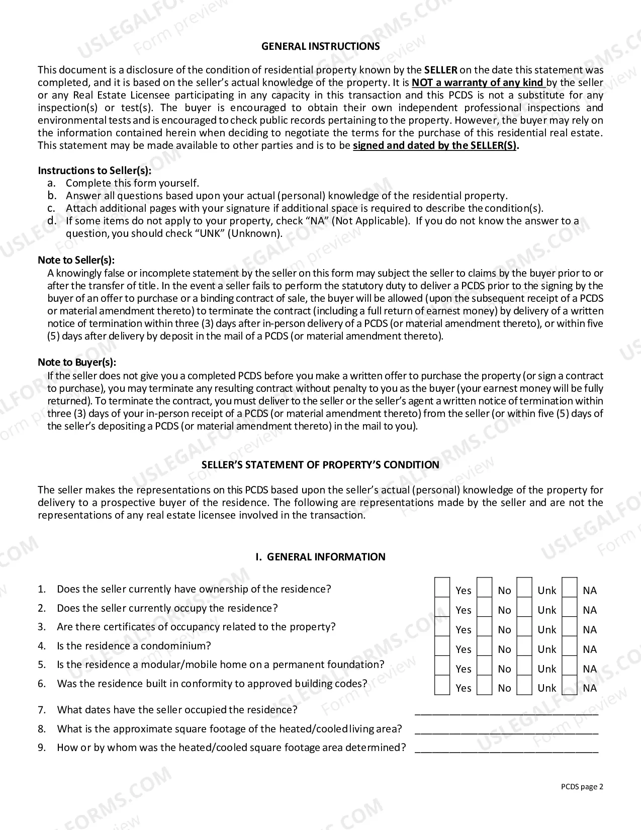 Preview Residential Real Estate Sales Disclosure Statement