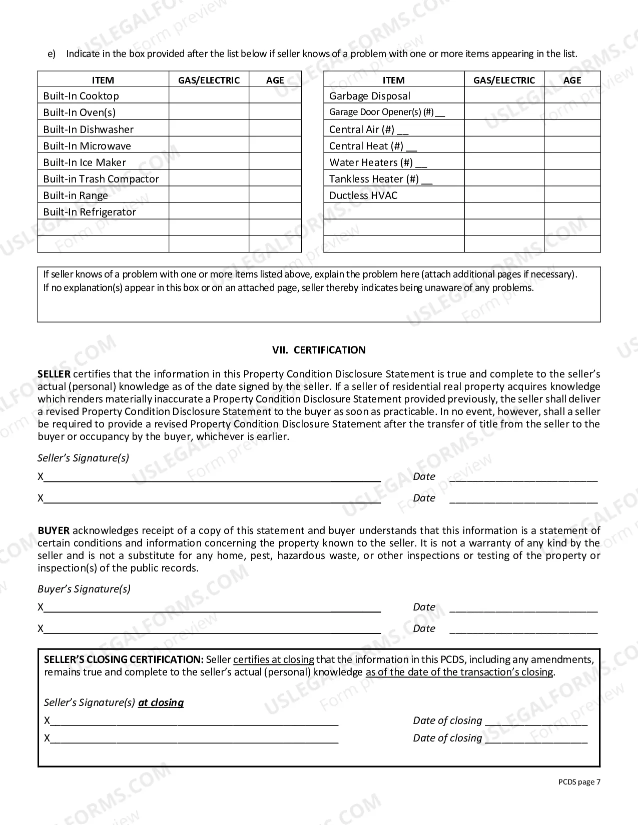 Preview Residential Real Estate Sales Disclosure Statement