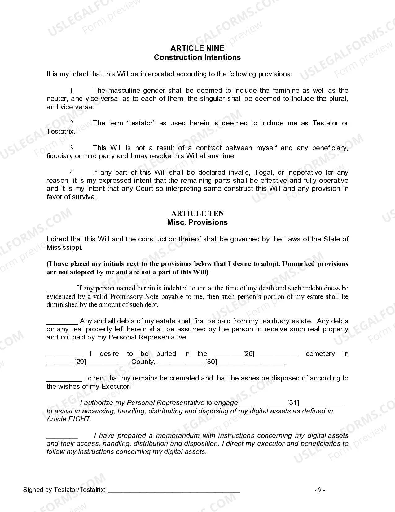 Preview Mutual Wills containing Last Will and Testaments for Man and Woman living together not Married with No Children