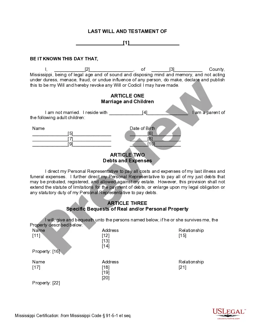 Preview Mutual Wills Package of Last Wills and Testaments for Man and Woman living together not Married with Adult Children