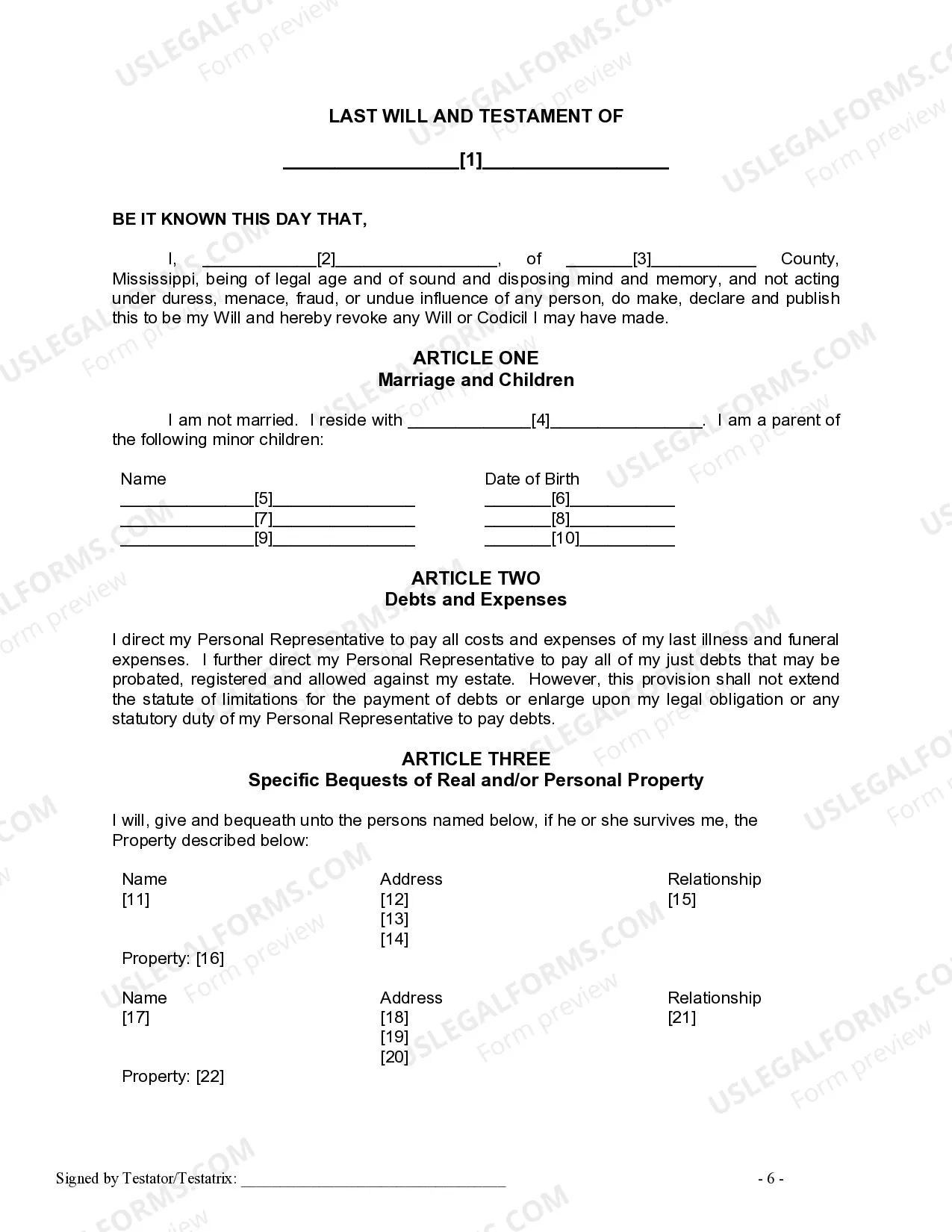 Preview Mutual Wills or Last Will and Testaments for Man and Woman living together, not Married with Minor Children