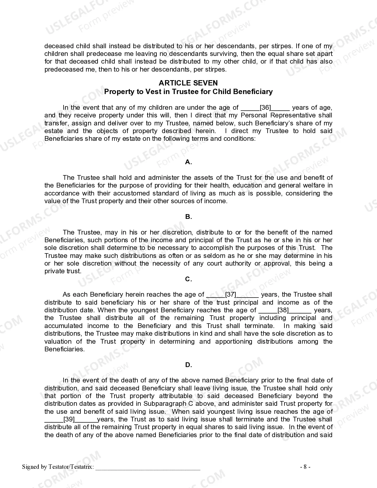 Preview Mutual Wills or Last Will and Testaments for Man and Woman living together, not Married with Minor Children