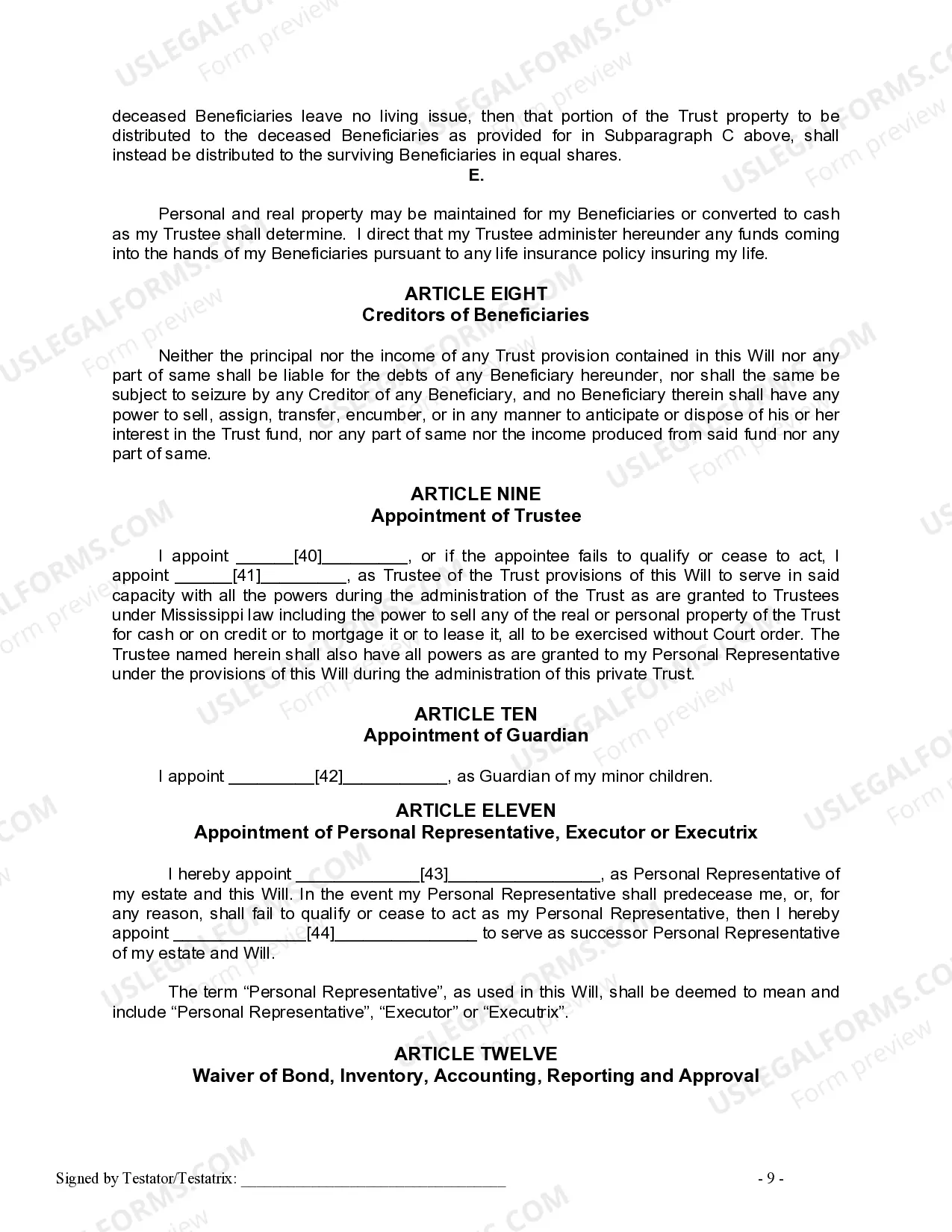 Preview Mutual Wills or Last Will and Testaments for Man and Woman living together, not Married with Minor Children