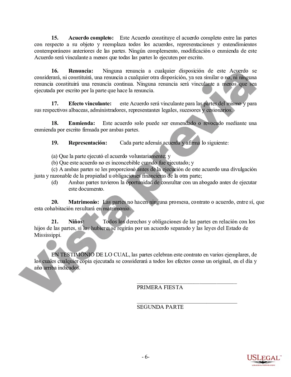 Preview Acuerdo de convivencia no marital de convivencia