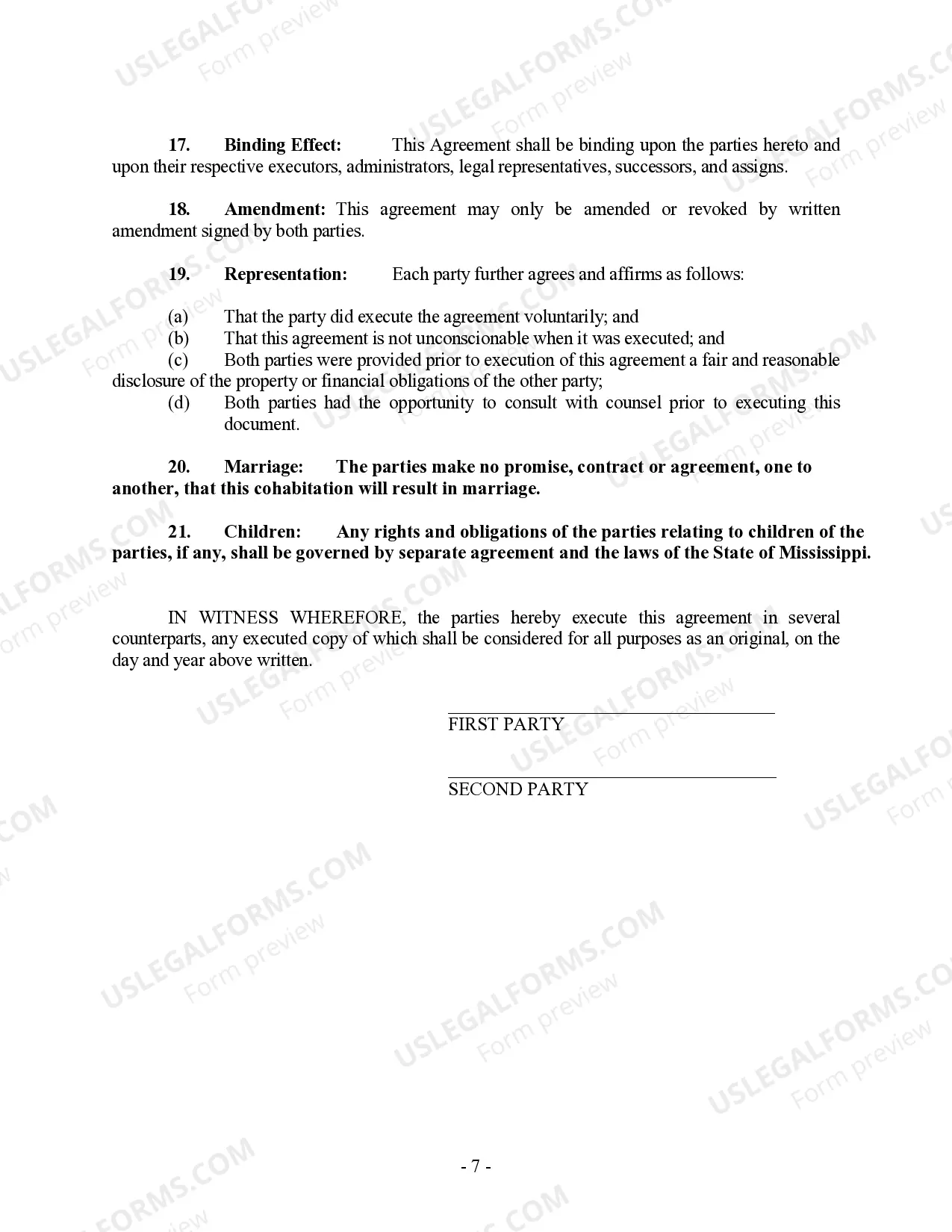 Preview Non-Marital Cohabitation Living Together Agreement
