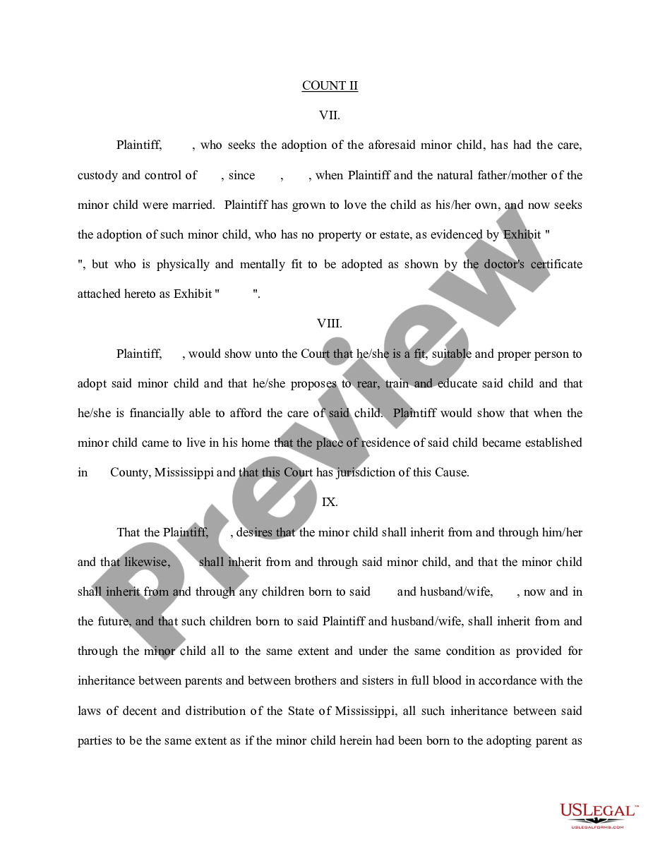 page 2 Complaint to Terminate Parental Rights and for Adoption of Minor Child preview