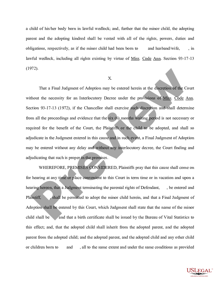 page 3 Complaint to Terminate Parental Rights and for Adoption of Minor Child preview