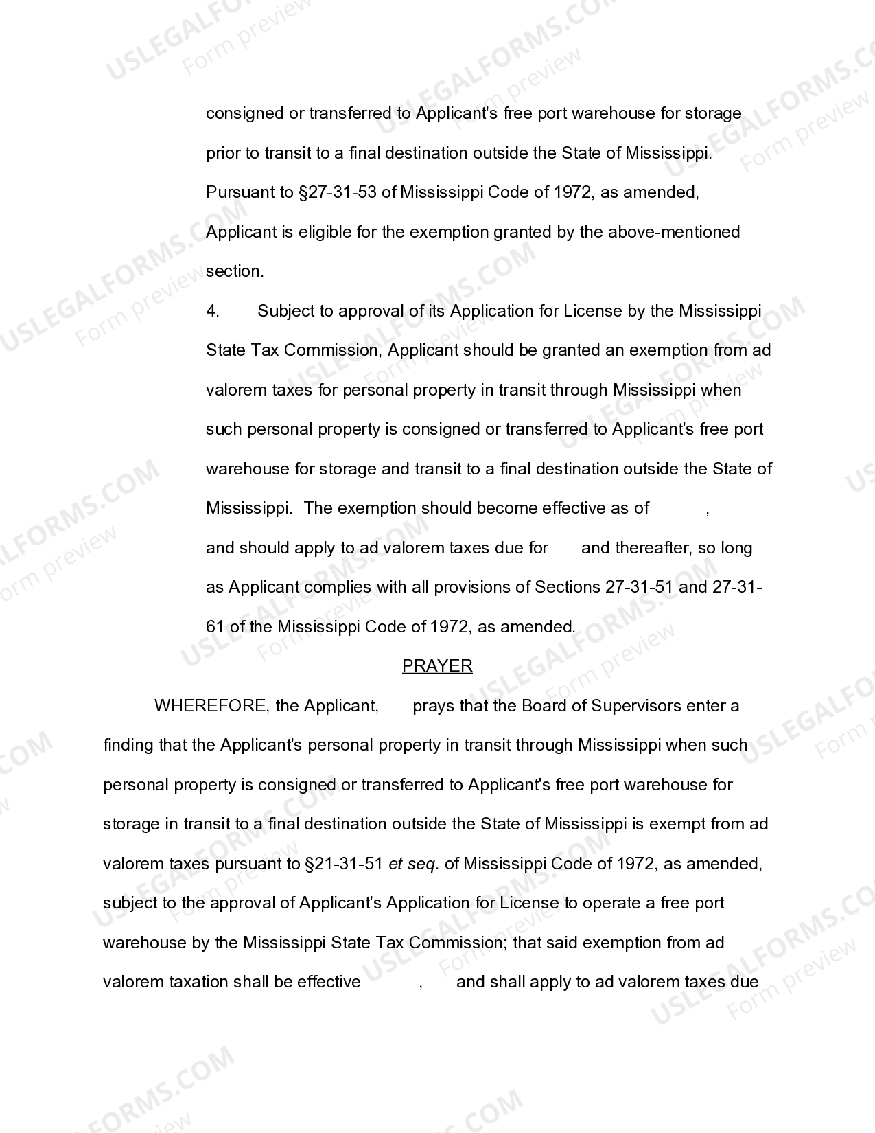 Mississippi Application for Exemption from Ad Valorem Taxes Mississippi Exemption US Legal Forms