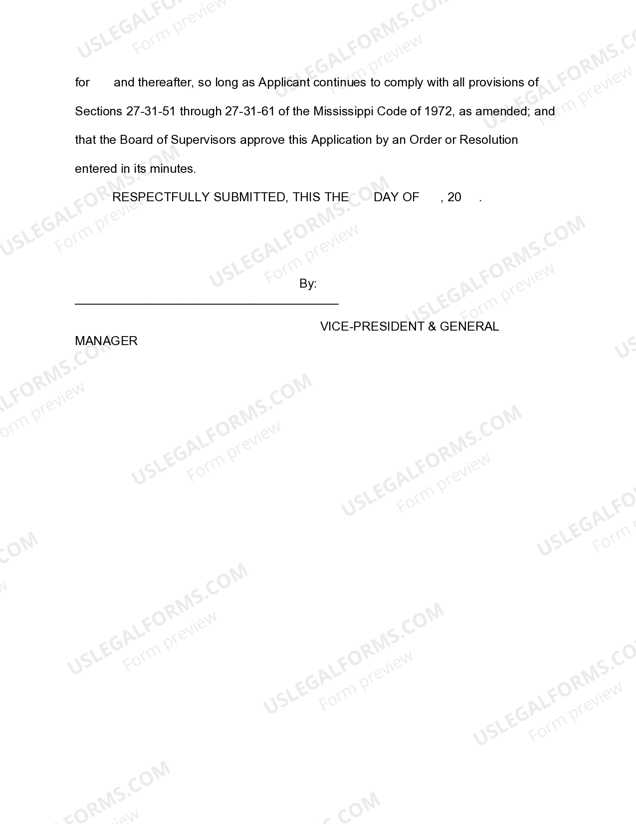 Mississippi Application for Exemption from Ad Valorem Taxes