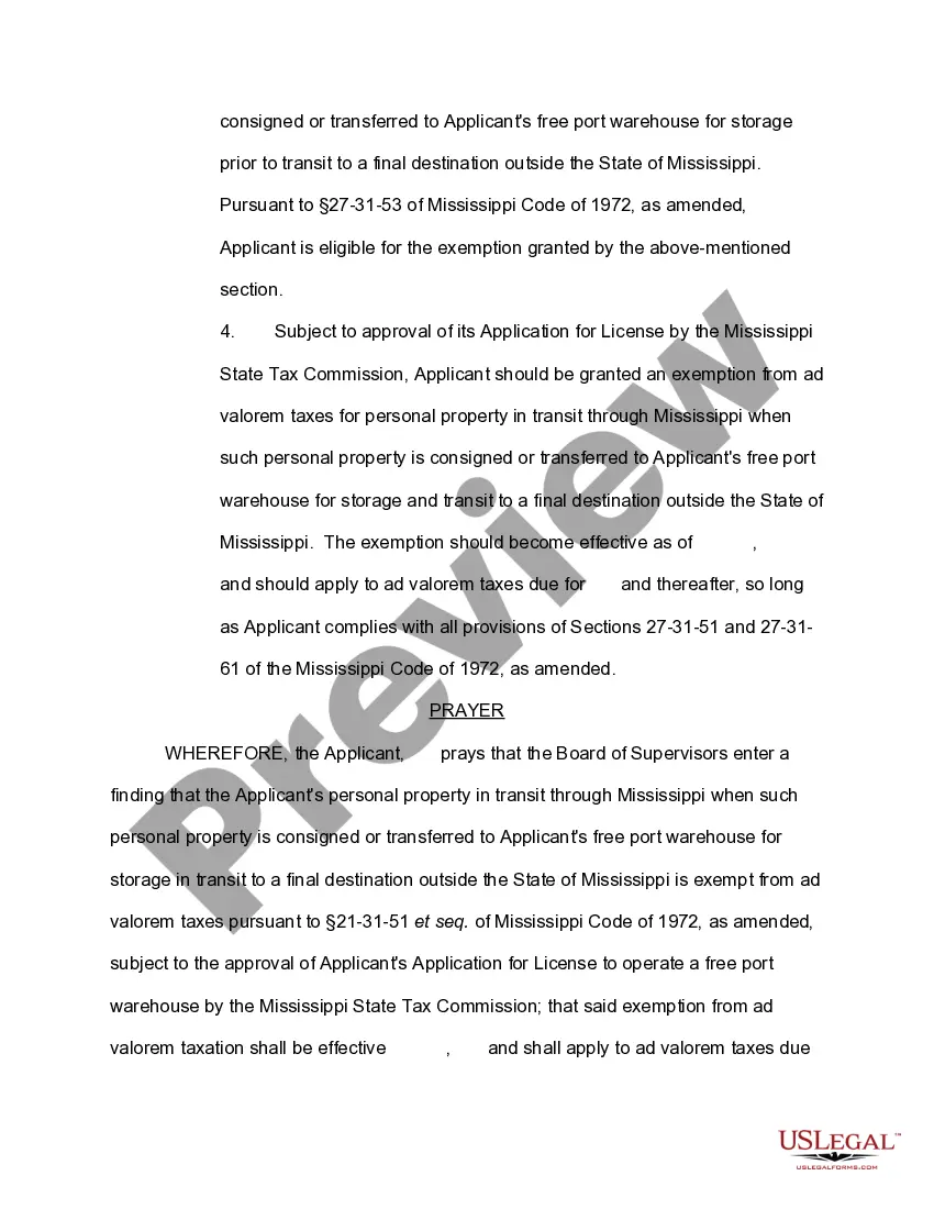 Preview Application for Exemption from Ad Valorem Taxes