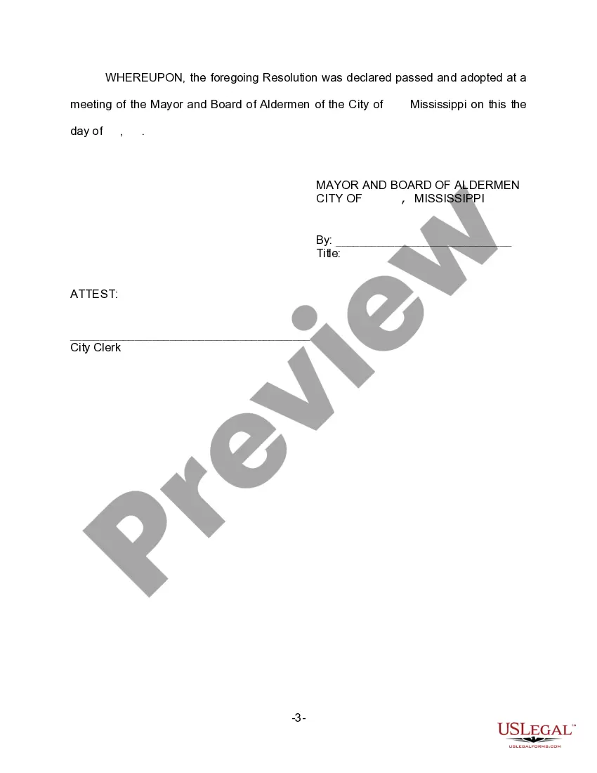 Preview Resolution of the Mayor and Board of Aldermen Granting Exemption from Ad Valorem Taxes