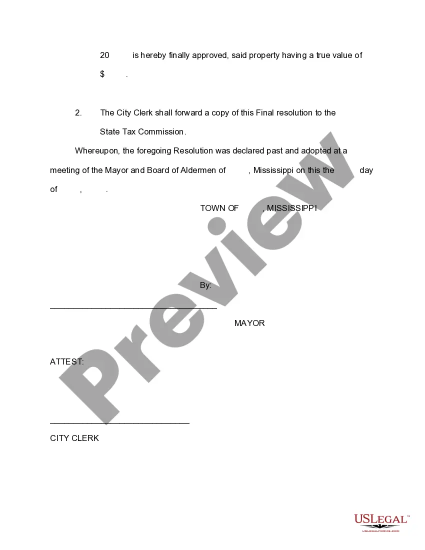 Preview Final Resolution of Mayor and Board of Aldermen of Town on Exemption from Ad Valorem Taxes for Ten Year Period