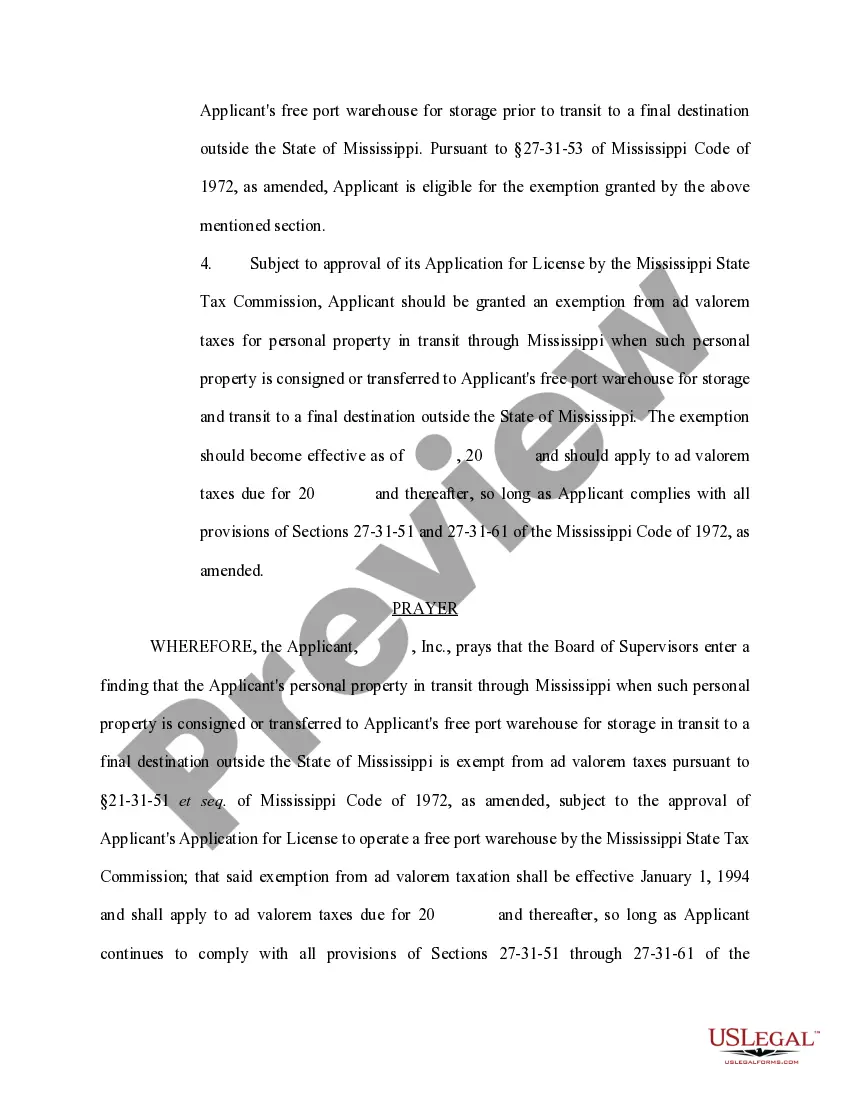 Preview Application for Tax Exemption Under 27-31-51