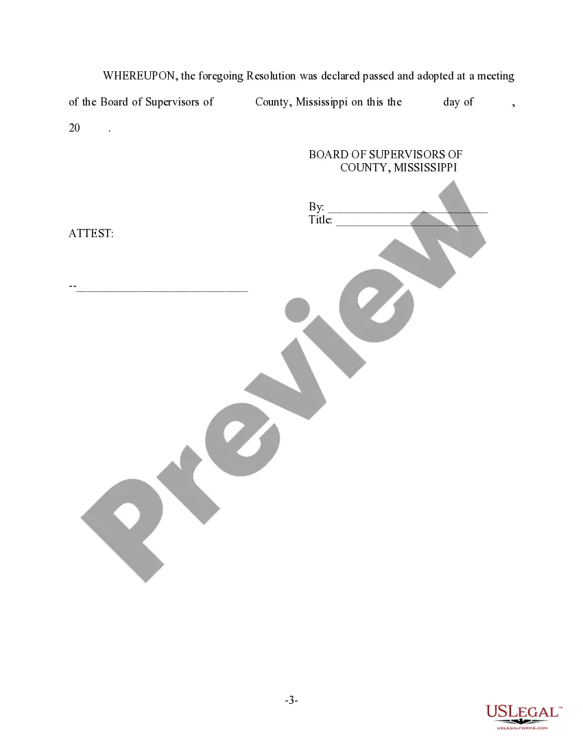 Preview Resolution of Board of Supervisors Granting Exemption from AV Taxes - 27-31-101