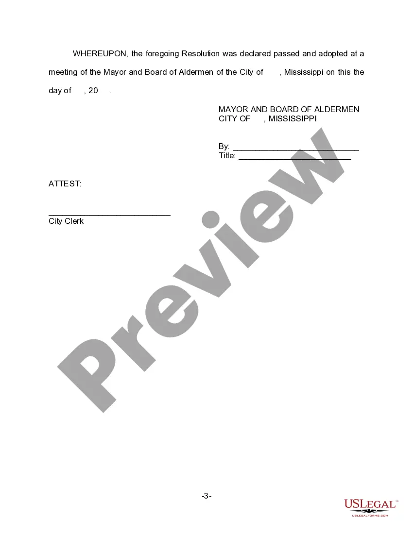 Preview Resolution of Board of Aldermen Granting Exemption from AV Taxes - 27-31-101