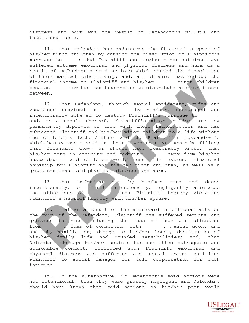 Get Complaint for Alienation of Affections Preview Complaint for Alienation of Affections