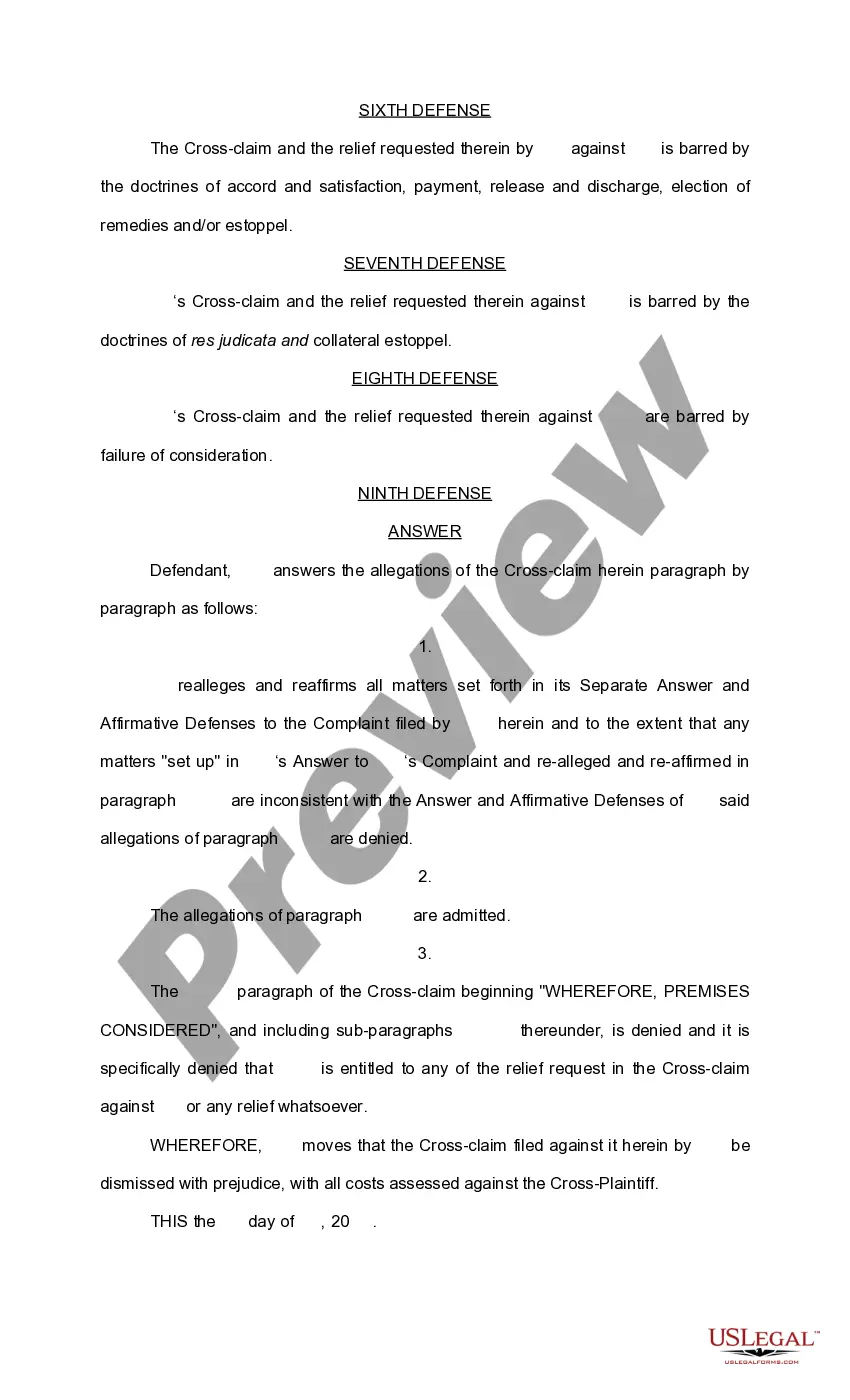 Preview Separate Answer and Affirmative Defenses to Crossclaim