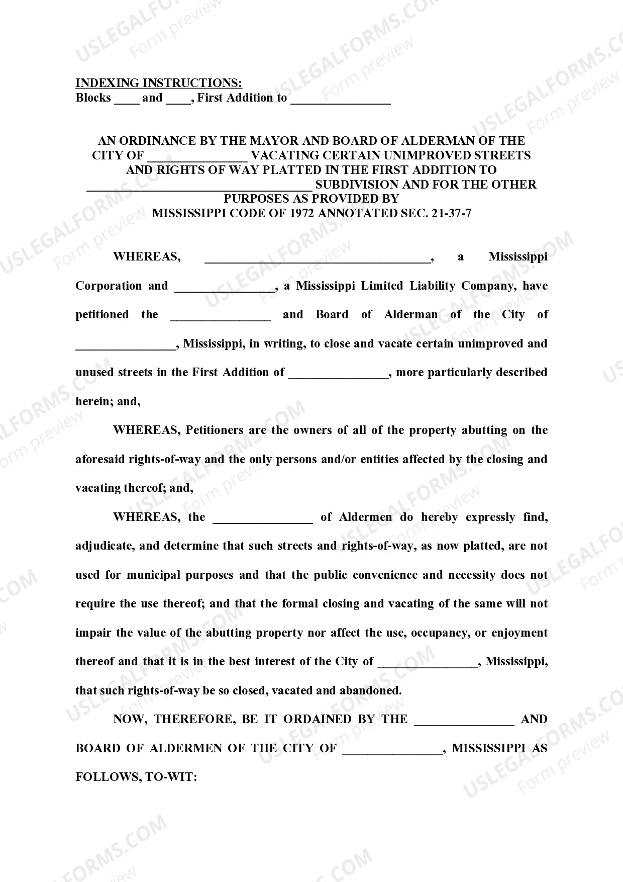 Preview Ordinance Vacating Unimproved Streets and Rights of Way