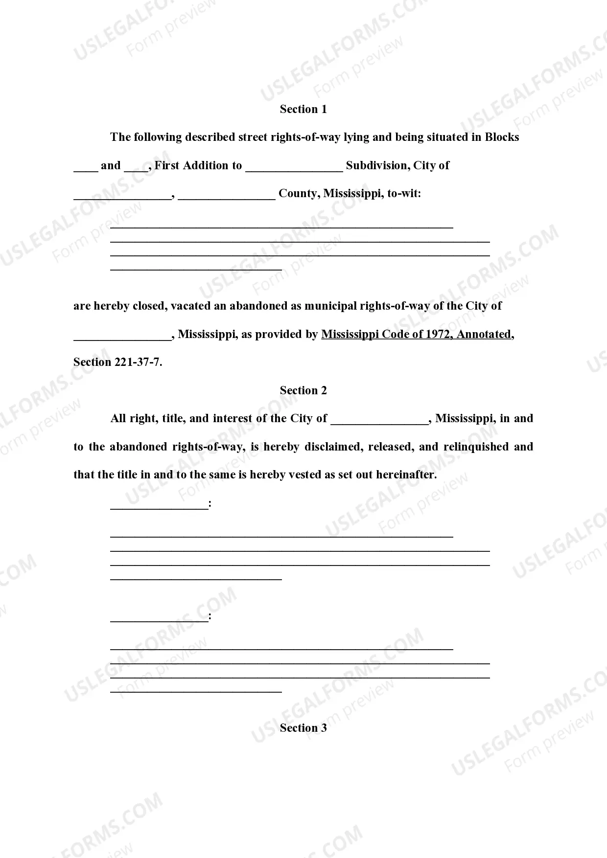 Preview Ordinance Vacating Unimproved Streets and Rights of Way