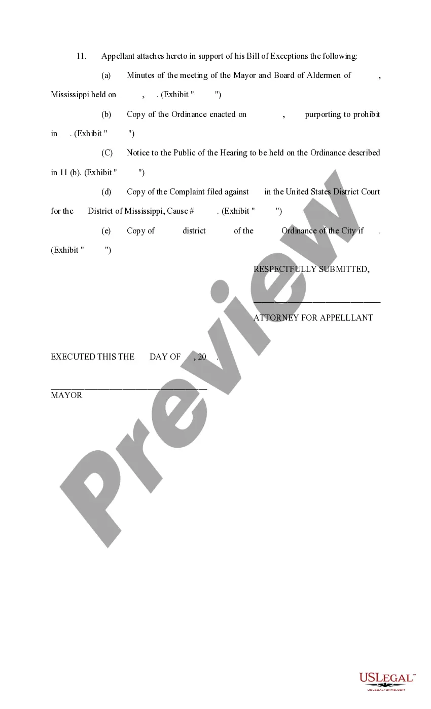 Get Bill of Exceptions regarding Ordinance Preview Bill of Exceptions regarding Ordinance