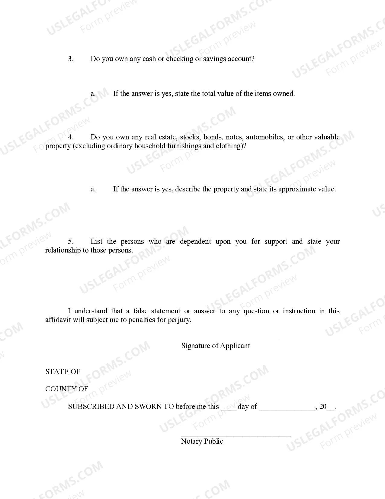 Preview Affidavit to Accompany Motion for Leave to Appeal in Forma Pauperis