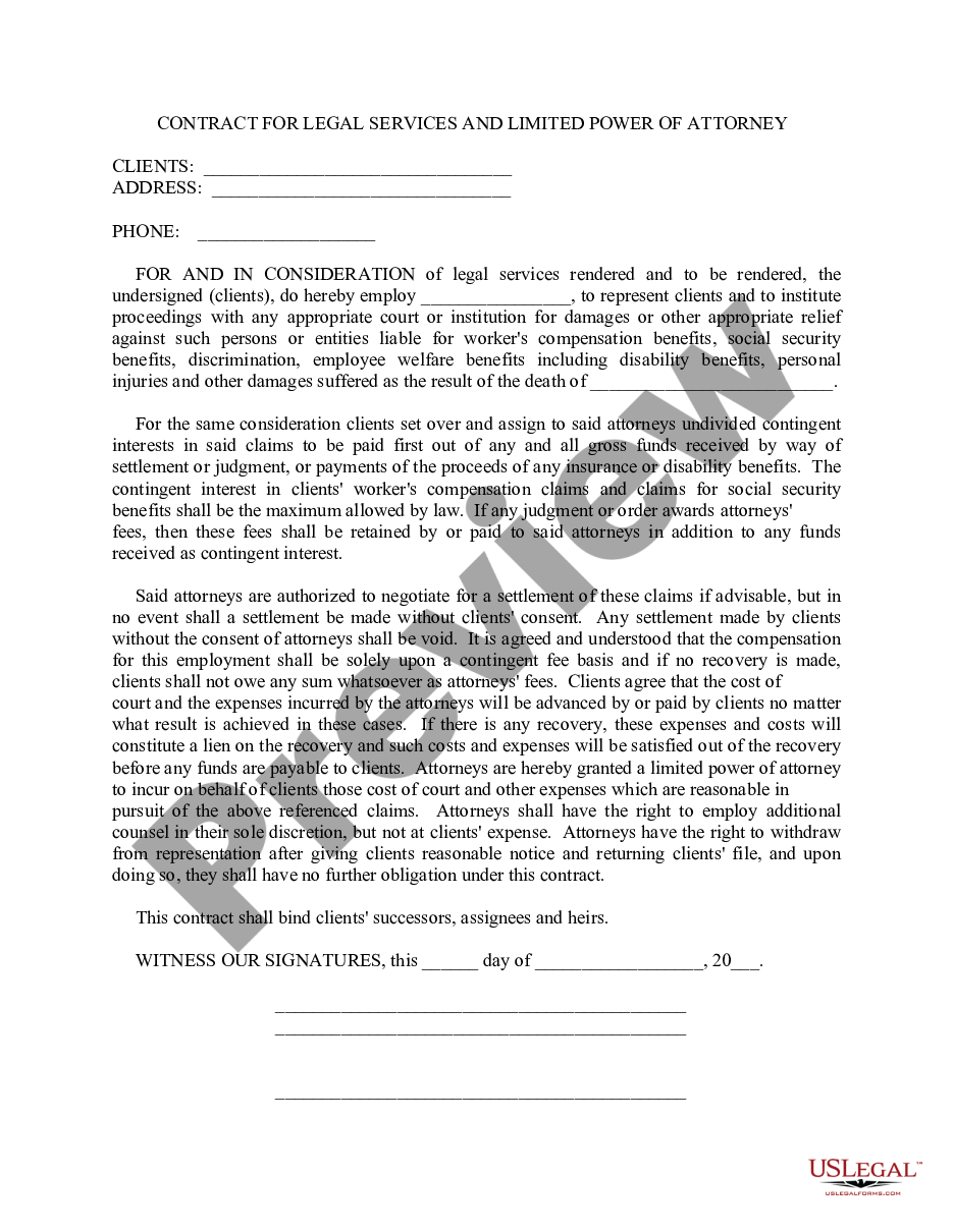 page 0 Contract for Legal Services and Limited Power of Attorney preview