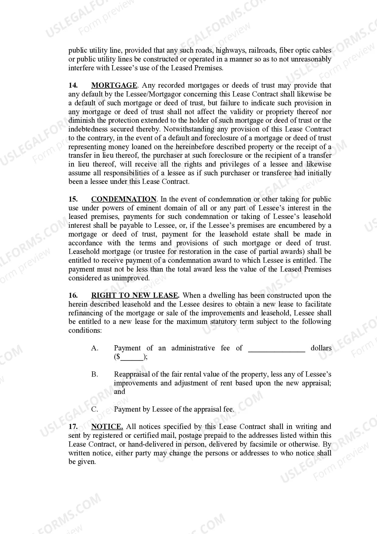 Preview 16th Section Public School Trust Lands Long Term Residential Lease Contract