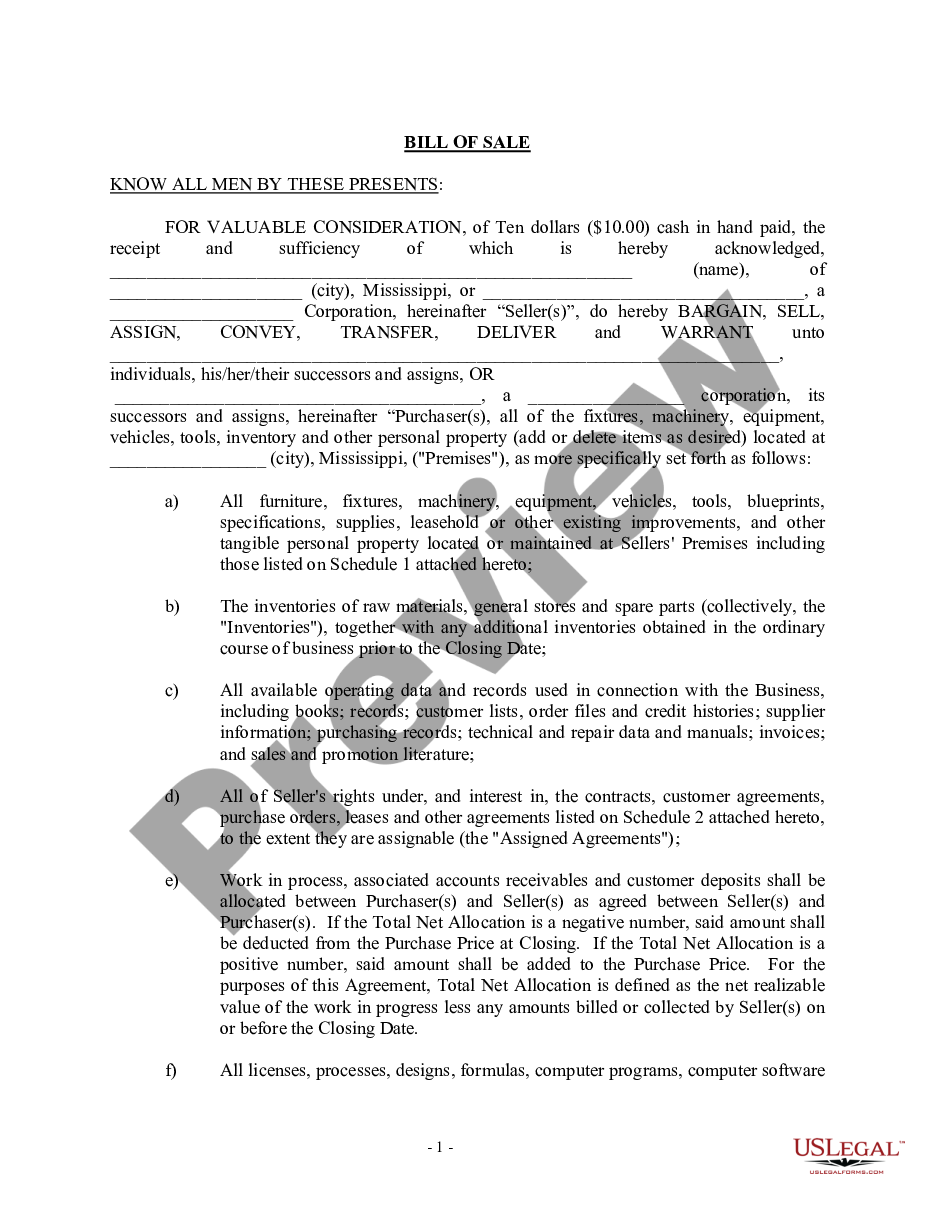 page 0 Bill of Sale in Connection with Sale of Business by Individual or Corporate Seller preview