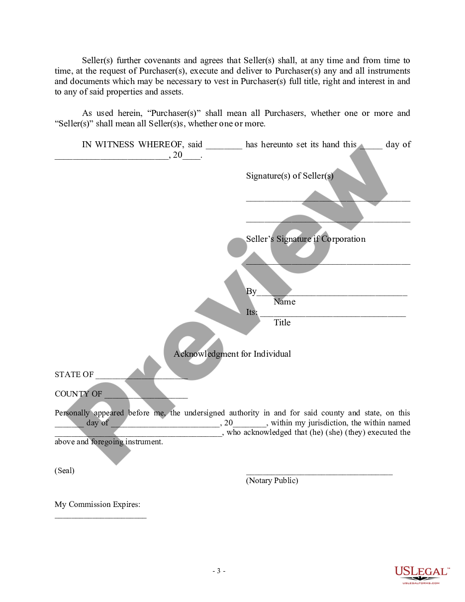 form Bill of Sale in Connection with Sale of Business by Individual or Corporate Seller preview
