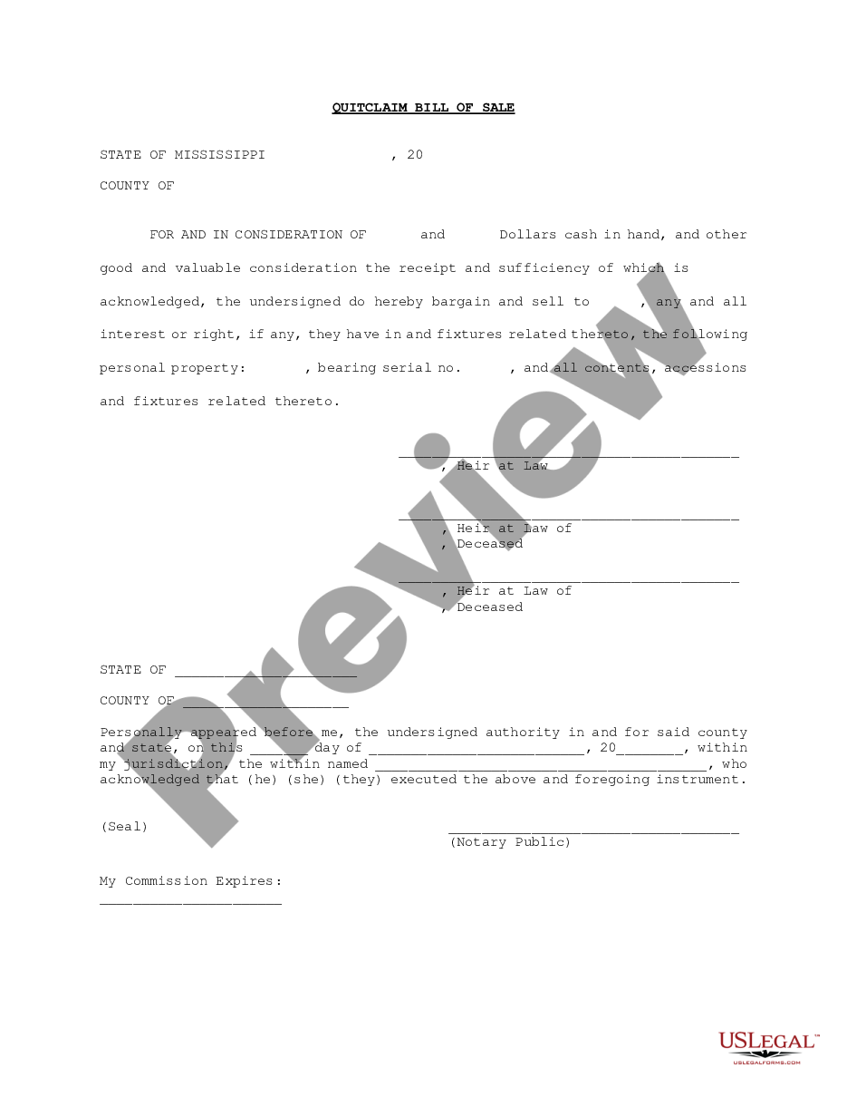 page 0 Quitclaim Bill of Sale of Mobile Home preview