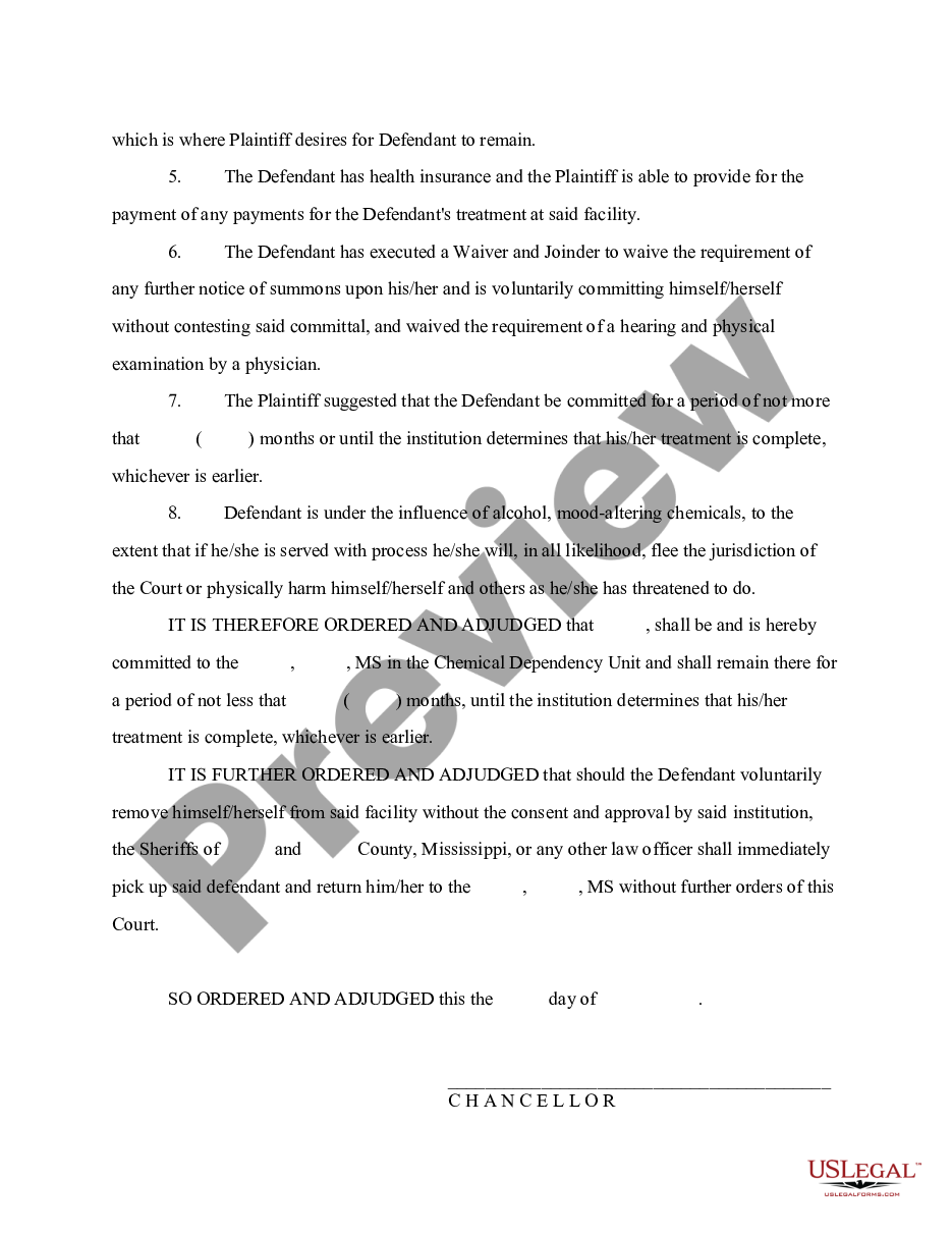 page 1 Judgment of Committal of a Chemically Dependent Person for Treatment preview