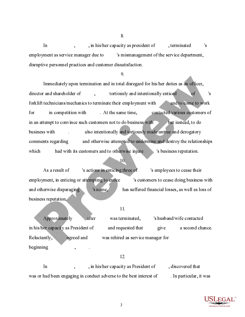 Preview Complaint for Breach of Fiduciary Duty - corporation vs individual employee