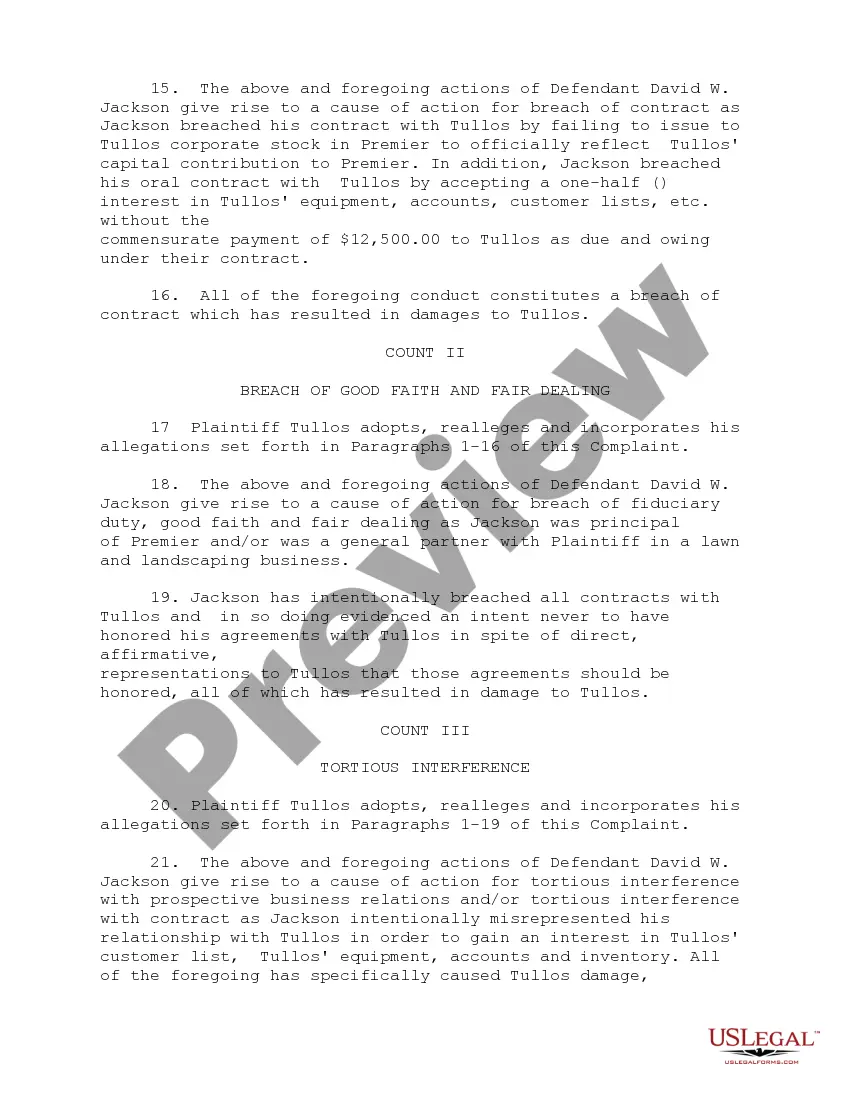 Preview Complaint for Breach of contract, Fair dealing, Fraud, Conversion, Accounting, Trade Secrets Act
