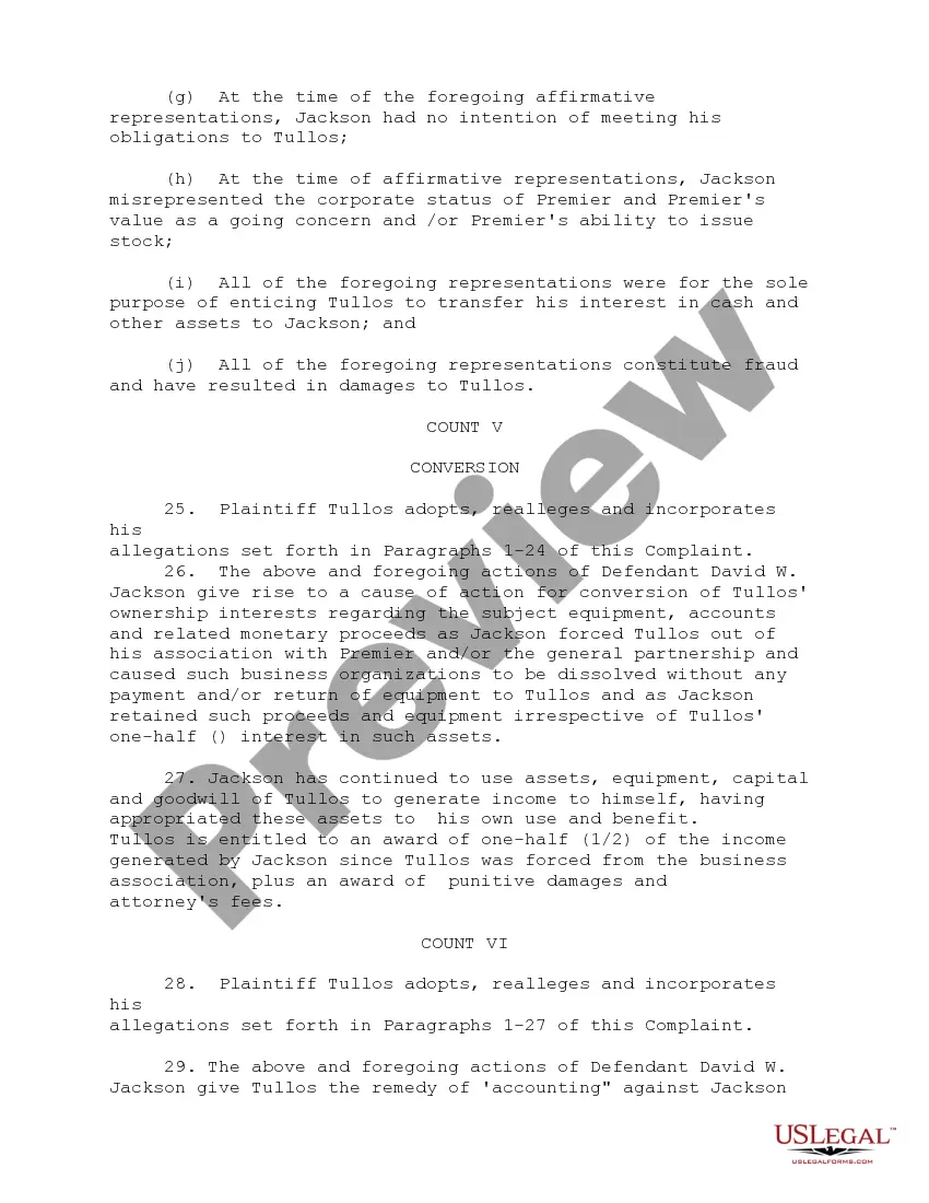 Preview Complaint for Breach of contract, Fair dealing, Fraud, Conversion, Accounting, Trade Secrets Act