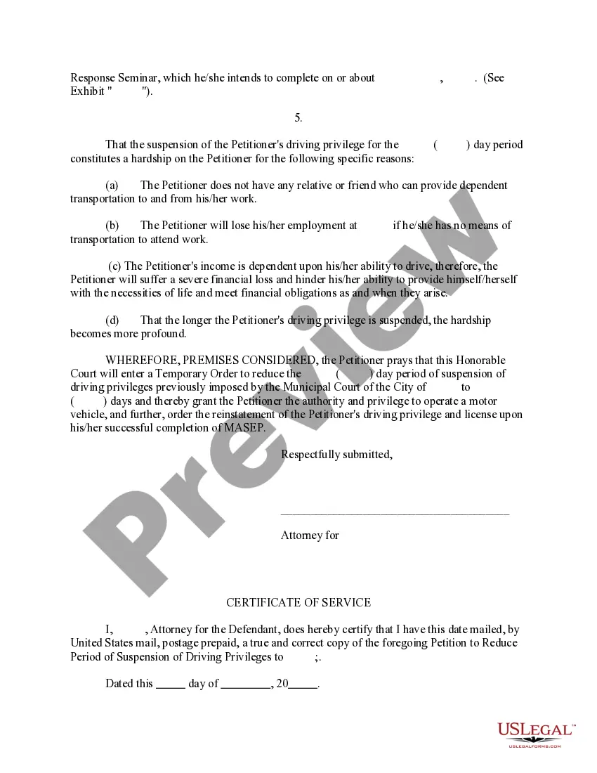 Preview Petition to Reduce Period of Suspension of Driving Privileges