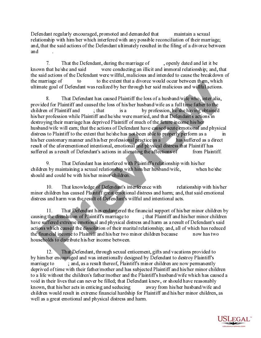 Preview Complaint for Alienation of Affections