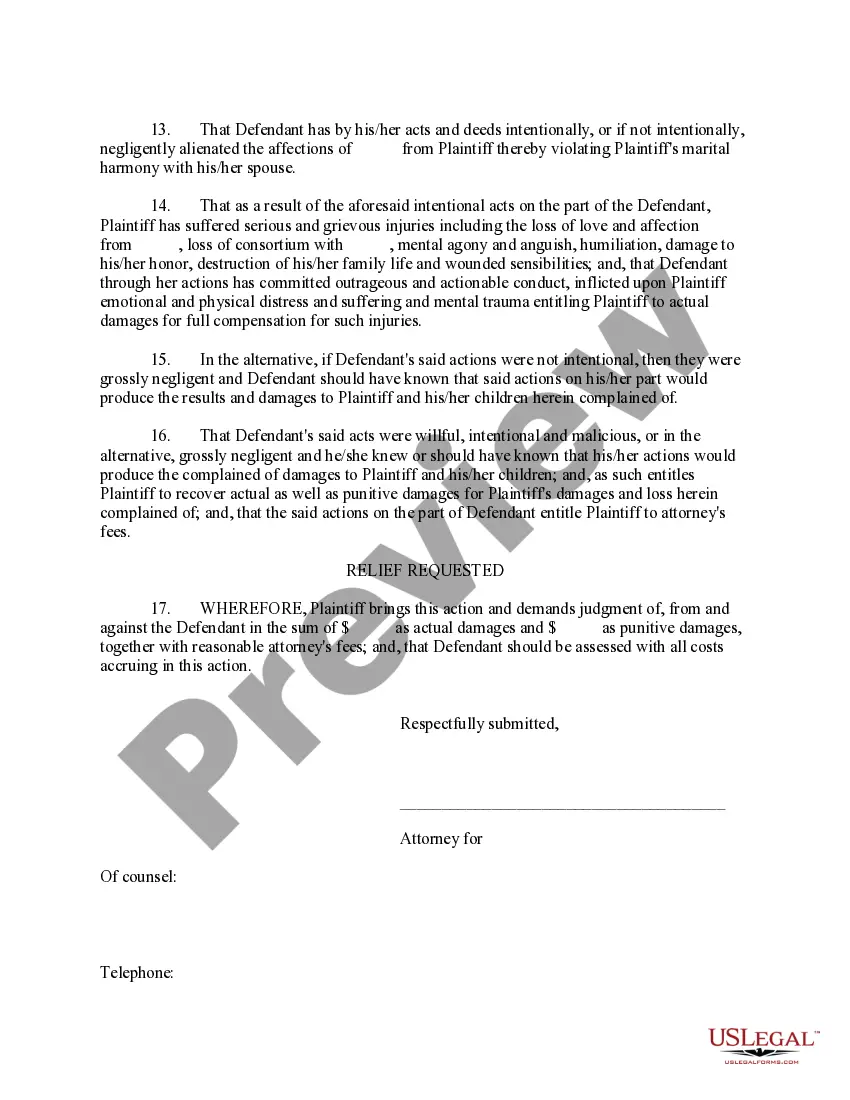 Preview Complaint for Alienation of Affections