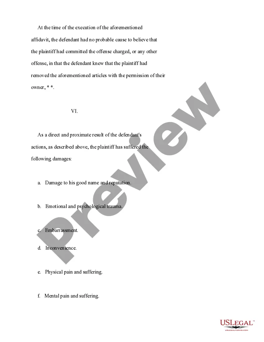 Get Complaint for Malicious Prosecution Preview Complaint for Malicious Prosecution