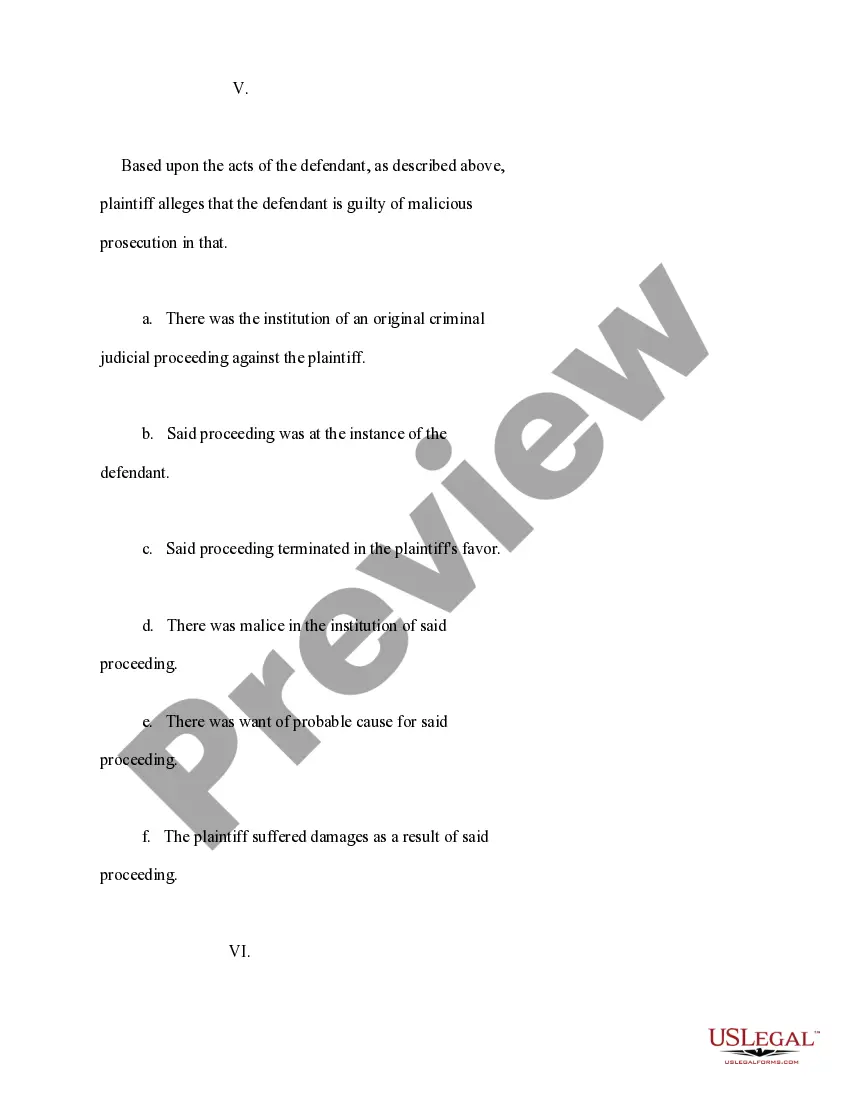 Get Complaint for Malicious Prosecution Preview Complaint for Malicious Prosecution