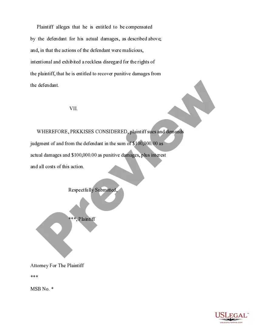 Get Complaint for Malicious Prosecution Preview Complaint for Malicious Prosecution