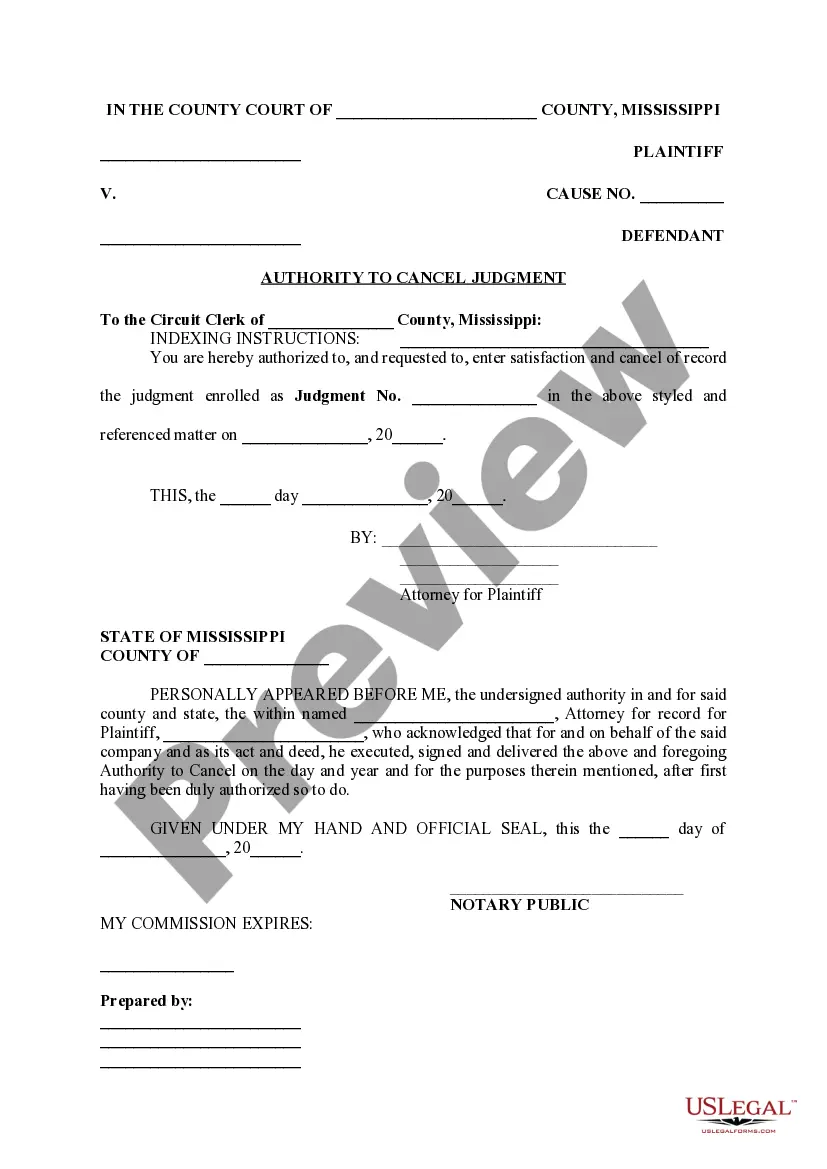 Preview Authority to Cancel Judgment