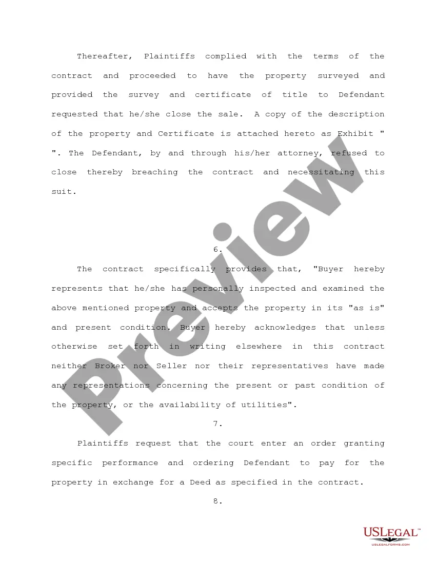 Get Complaint for Specific Performance Preview Complaint for Specific Performance