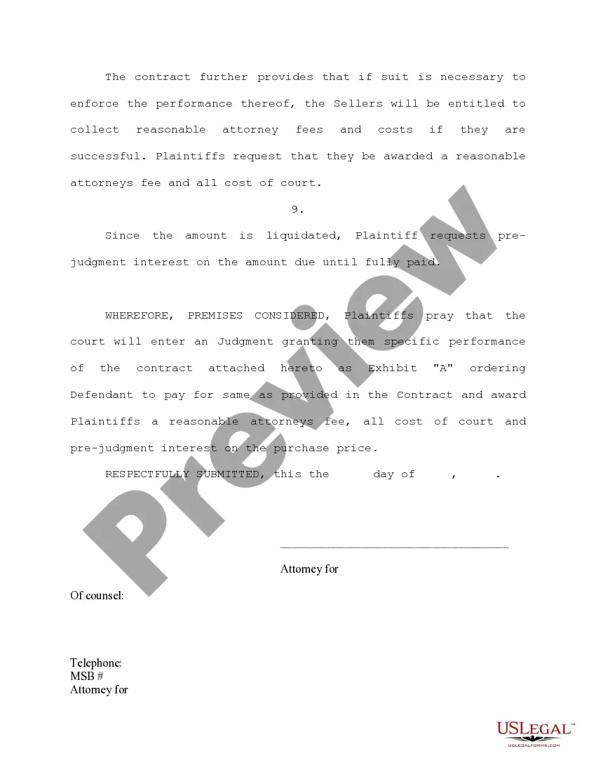 Get Complaint for Specific Performance Preview Complaint for Specific Performance